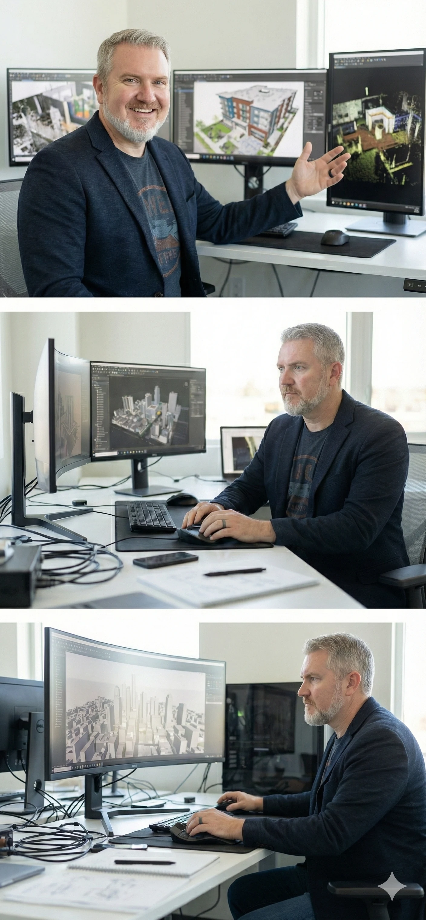 Danny Jowers working at a computer with a 3D model on screen